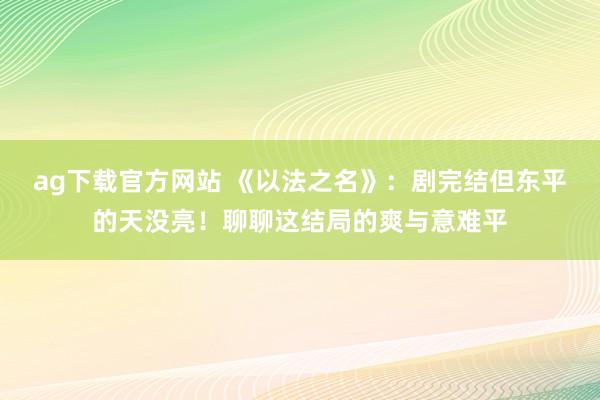 ag下载官方网站 《以法之名》：剧完结但东平的天没亮！聊聊这结局的爽与意难平