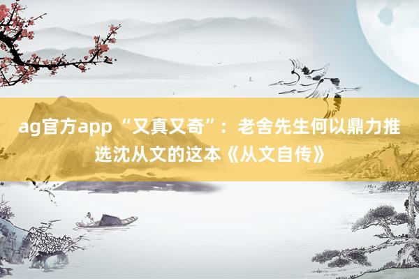 ag官方app “又真又奇”：老舍先生何以鼎力推选沈从文的这本《从文自传》